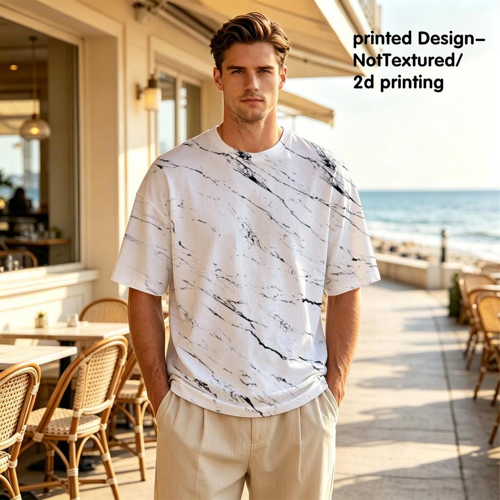 Herren T-Shirt mit Marmorprint, kurzärmelig, Polyester, lockere Passform, lässiges stilvolles Oberteil für Halloween