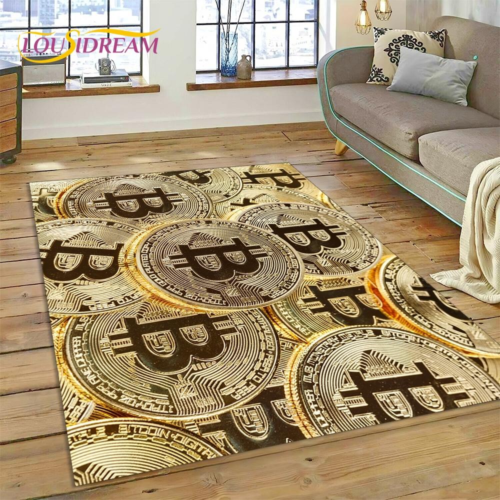 Bitcoin 3D Virtual Currency NFT Area Rug Carpet for Living Room Bedroom Home Decor,Floor Mat Non-slip for Sofa Doormat Gift Kids