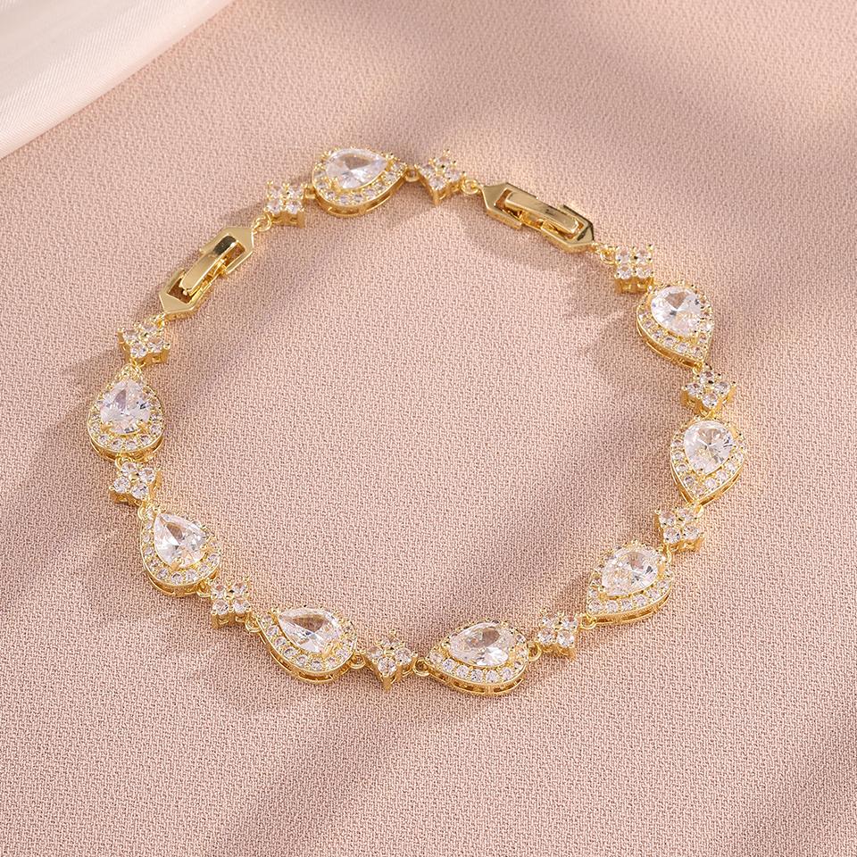Classic Adjustable Water Drop Zircon Bracelet Bangles For Women In Silver Gold Aesthetic Wedding Jewelry For Bride