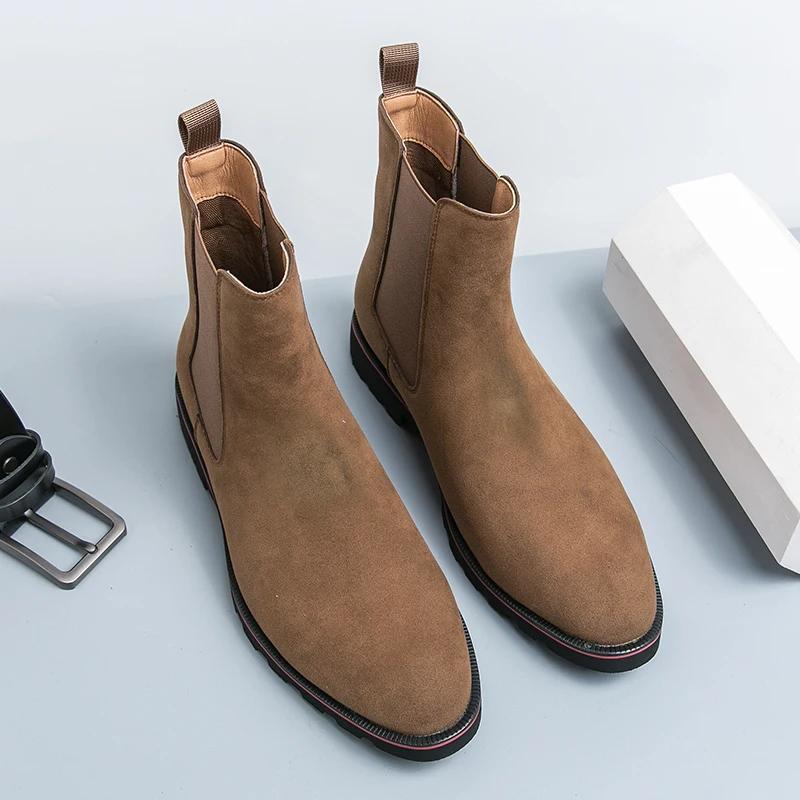 Fashionable Elegant Men's Ankle Boots Winter New Style Pointed Banquet Dress Shoes Office Business Men's Thick Soled Short Boots