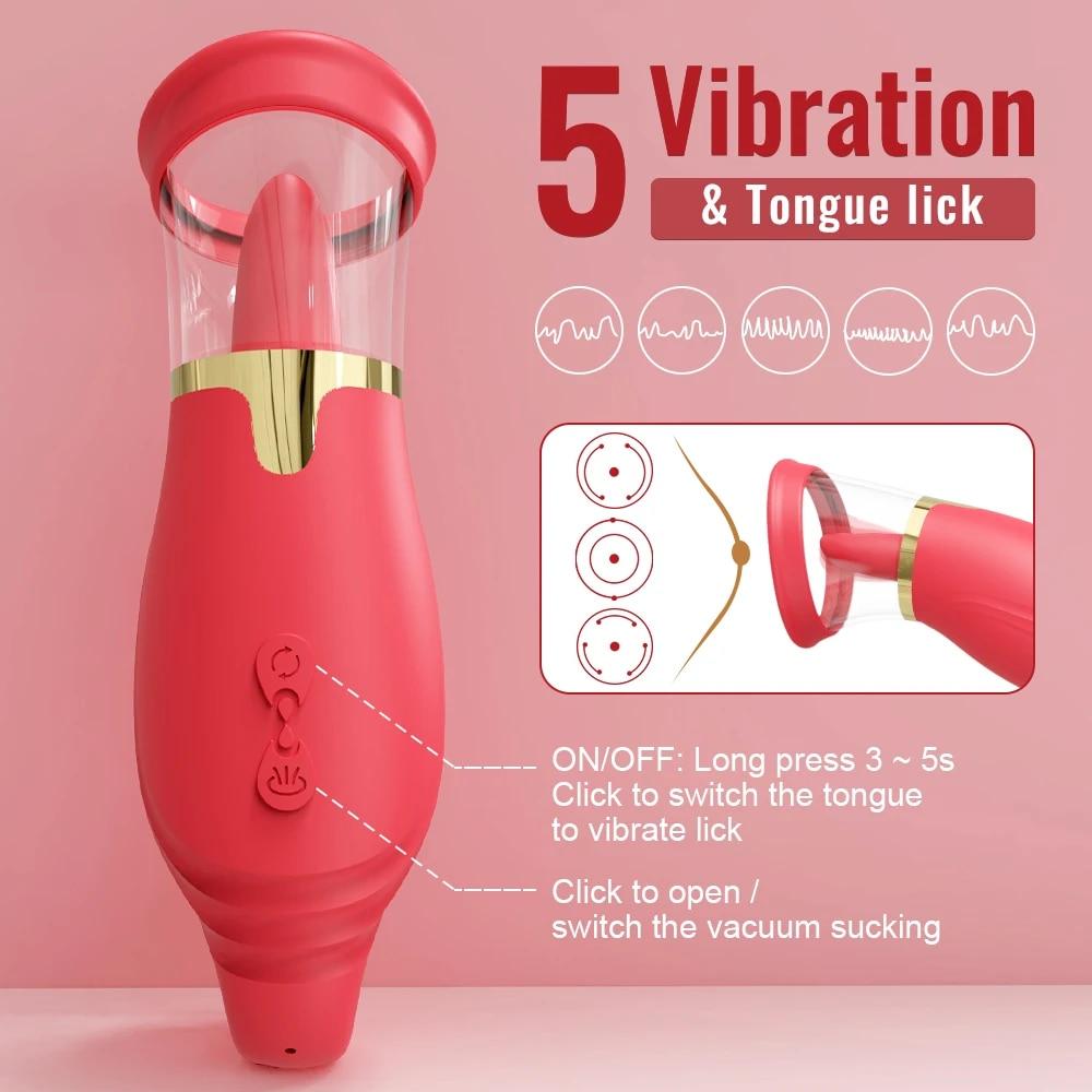 Výkonný houpací sací vibrátor pro ženy Olizování jazyka Stimulátor klitorisu Sexuální hračky pro ženy a dospělé Zboží