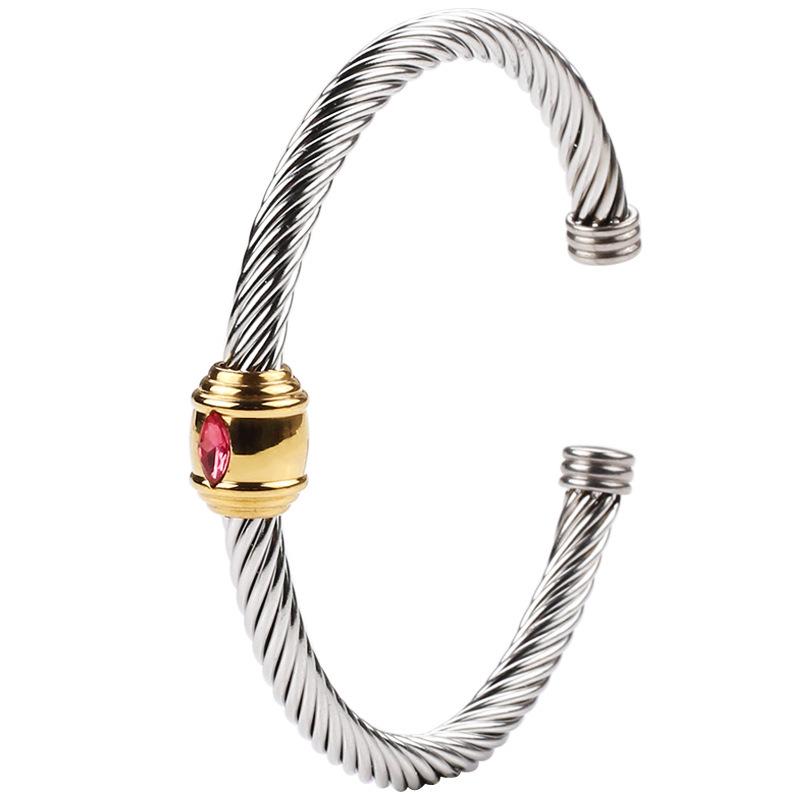 18K Gold Non-Fading Zircon Inlaid Titanium Steel Twist Open Bracelet