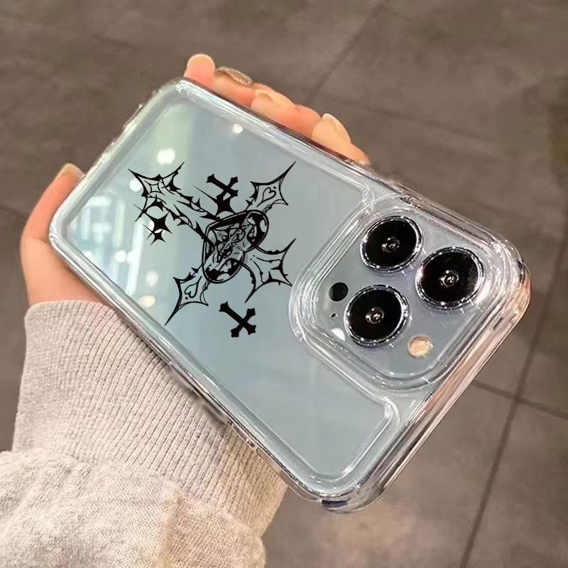Black Cross Print Soft Silicone Phone Case for iPhone 16 Pro Max 15 14 13 12 11 XS X XR 7 8 Plus Clear Shockproof Bumper Cover