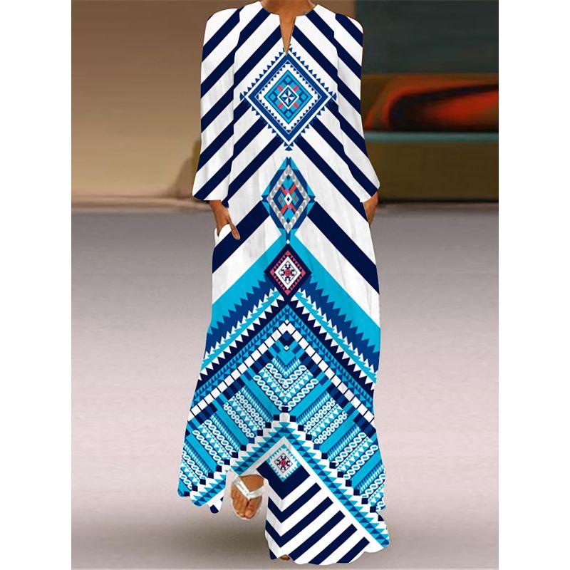 Spring/Summer Fashion Dress Women's Chinese Style Red Carp Printed V-neck Long Sleeve Dress Travel Catwalk Beach Dress