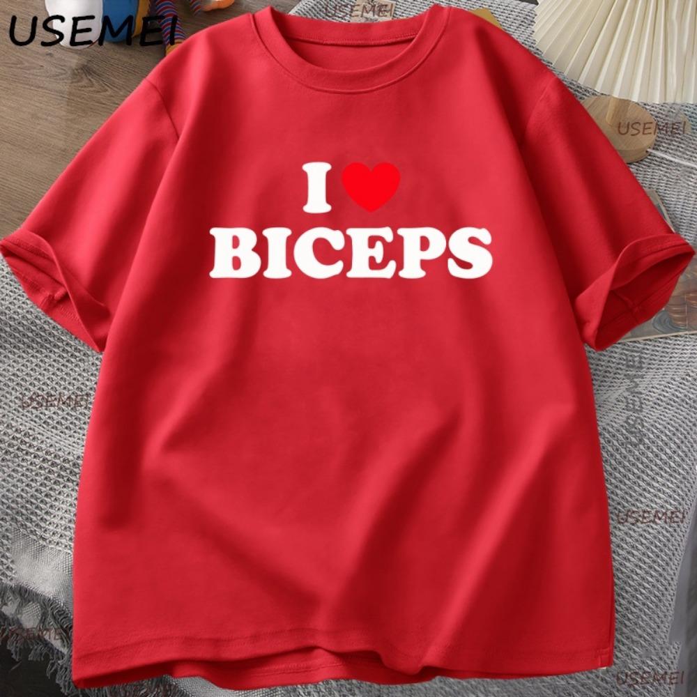 Ich liebe Bizeps T-Shirt Lustiges Fitnessstudio Schwarm Tee für Fitnessfans T-Shirt Lässig Kurzarm Rundhals T-Shirt Y2k Kleidung