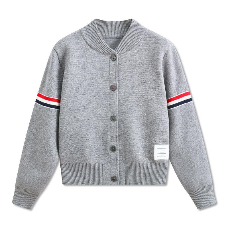 Autumn and Winter New Round Neck Knitted Cardigan College Style Baseball Jersey Double Sleeve Colored Webbing Striped Long Sleeve Sweater Jacket