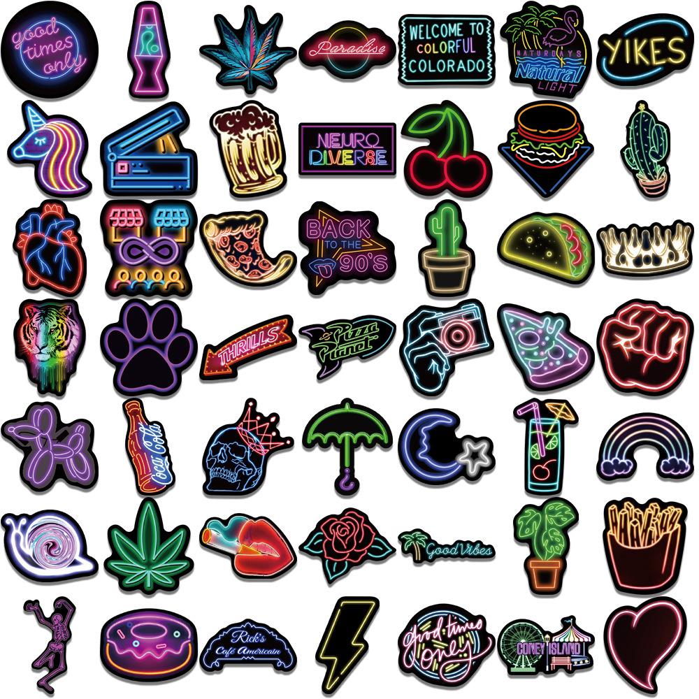 50Pcs Neon Light Cartoon Graffiti Stickers DIY Phone Guitar Laptop Notebook Suitcase Cup Waterproof Sticker Decals