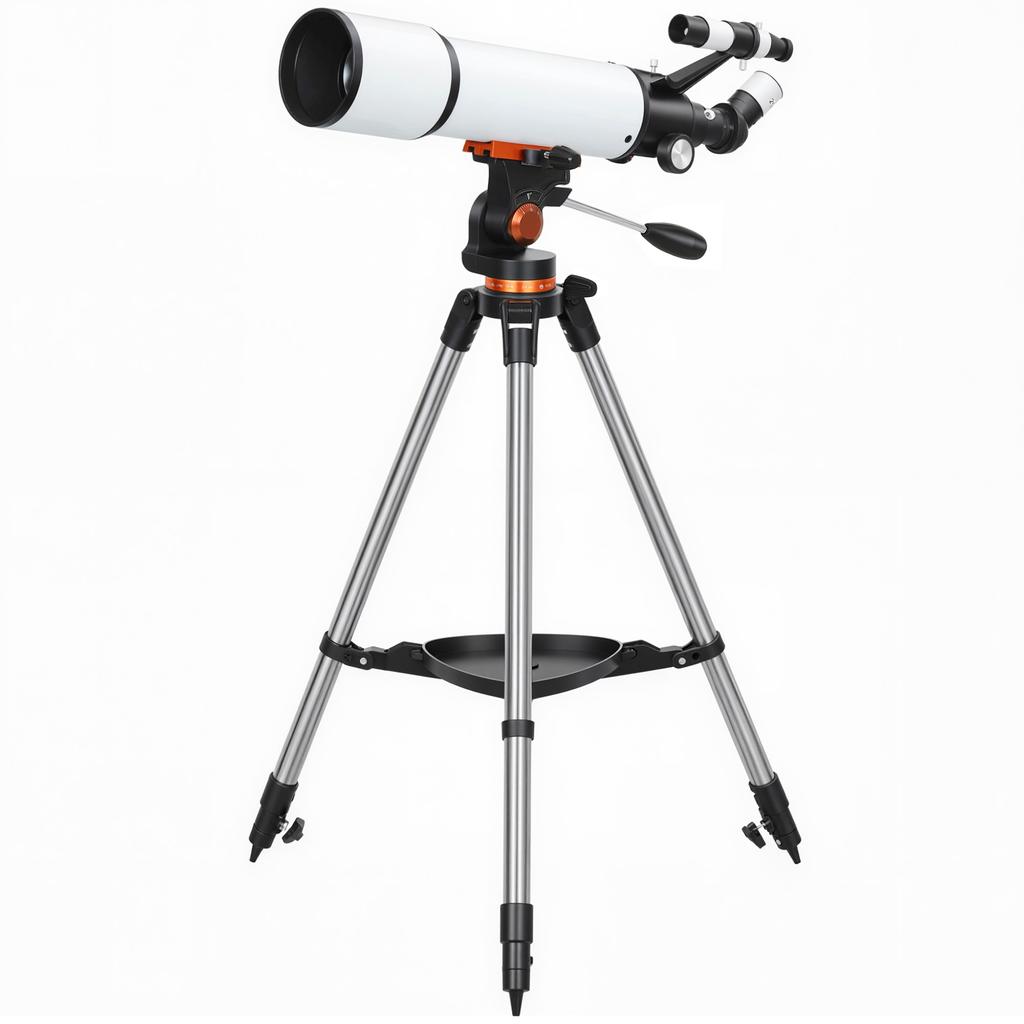 Astronomisches Teleskop 80mm mit AZ-Montierung, 2 Okularen und Smartphone-Adapter, 92x92x130 cm, Weiß und Schwarz