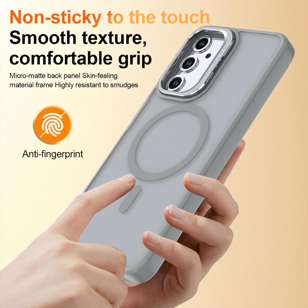 KEYSION Lens Stand Magnetic Phone Case for MagSafe for Samsung Galaxy A54 5G A34 A14 4G A04S Matte Translucent Shockproof Cover