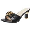 Summer Women's Slippers Sandals Golden Metal Chain Ladies Casual Slides Mules Indoor Shoes 36-43