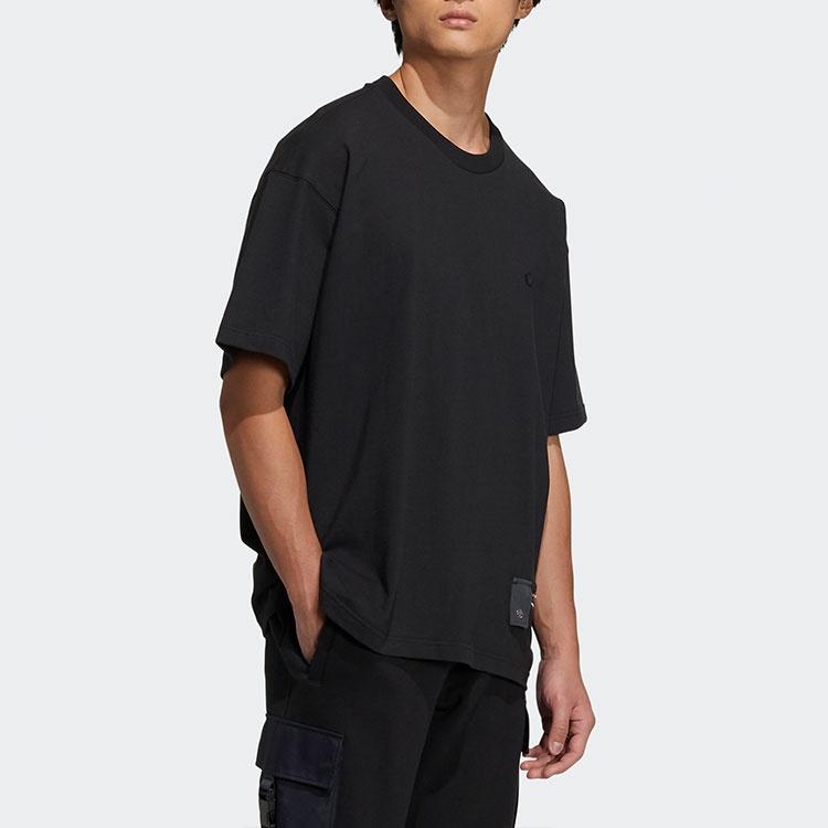 adidas Originals Zipper Ss Tee Solid Color Sports Round Neck Short Sleeve Black Men's HH9438