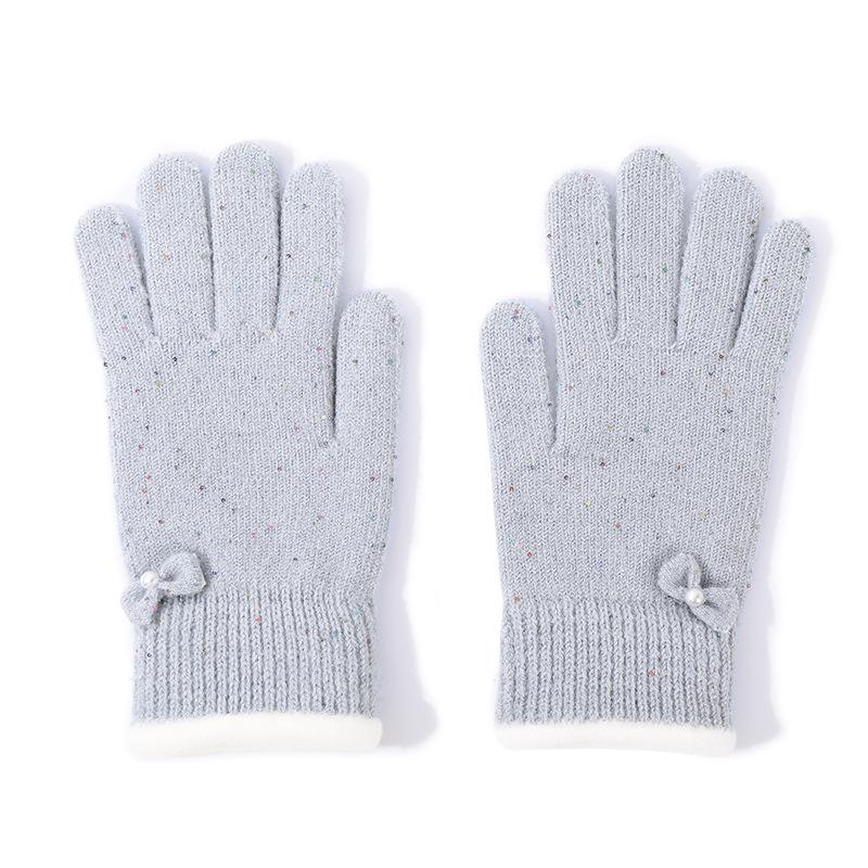 Winter Adult Gloves Women's Color Dot Bow Dew Finger Riding Gloves Women's Outdoor Double Layer Thickened Warm Gloves Men's