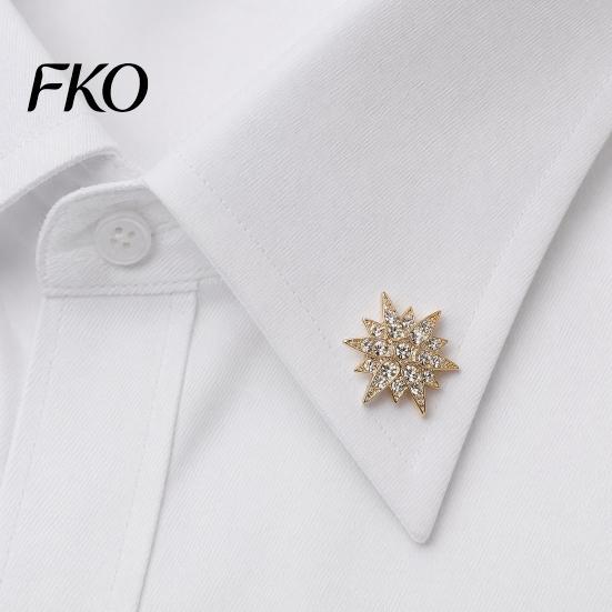 Safety Buckle Pin 1/2Pcs Double-Layered Eight-Pointed Star Lapel with Rhinestones, Thickened Alloy Rhinestone for Suits Shirts Wedding