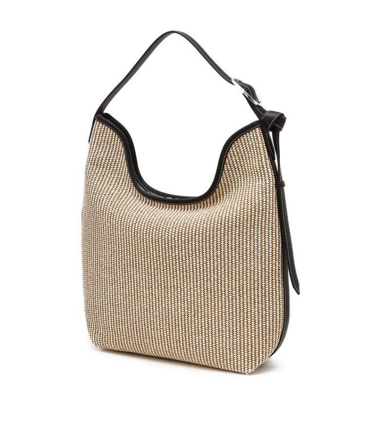 Athe Vanessabruno [Ecole] Black Beige Ecole Raffia Shoulder Bag Aaba6E821Bk