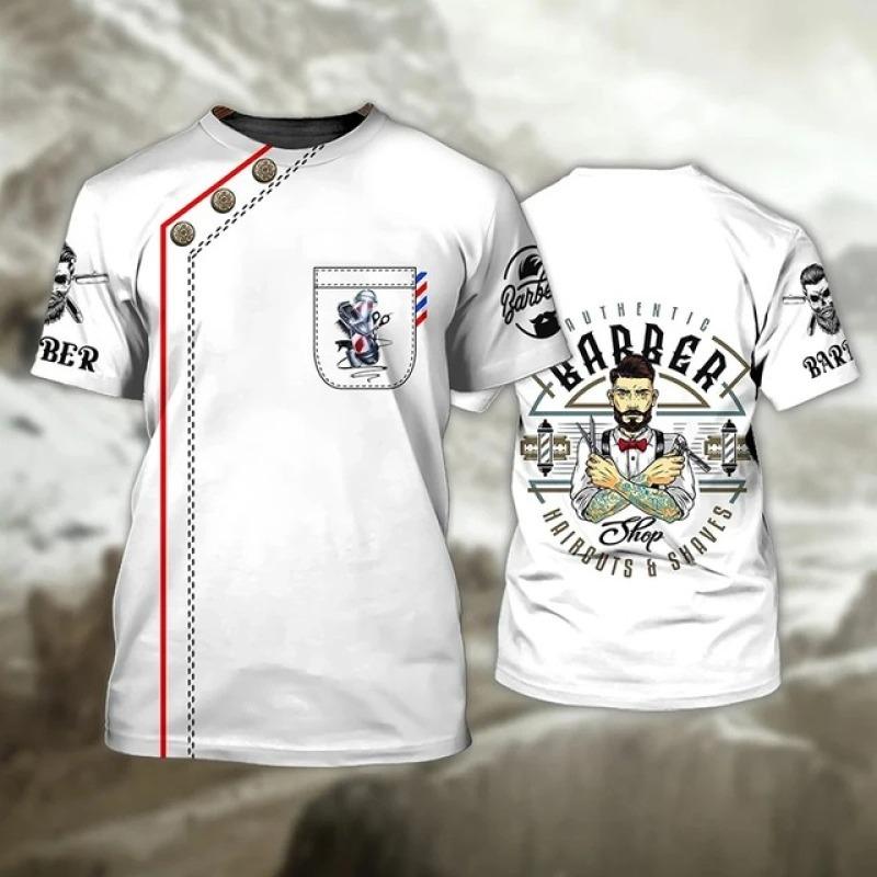 Tricou bărbătesc pentru bărbați tunsoare cu instrumente imprimeu Vară pentru bărbați cu mâneci scurte la modă Top decolteu oversize Îmbrăcăminte pentru bărbați Bluză Camisa