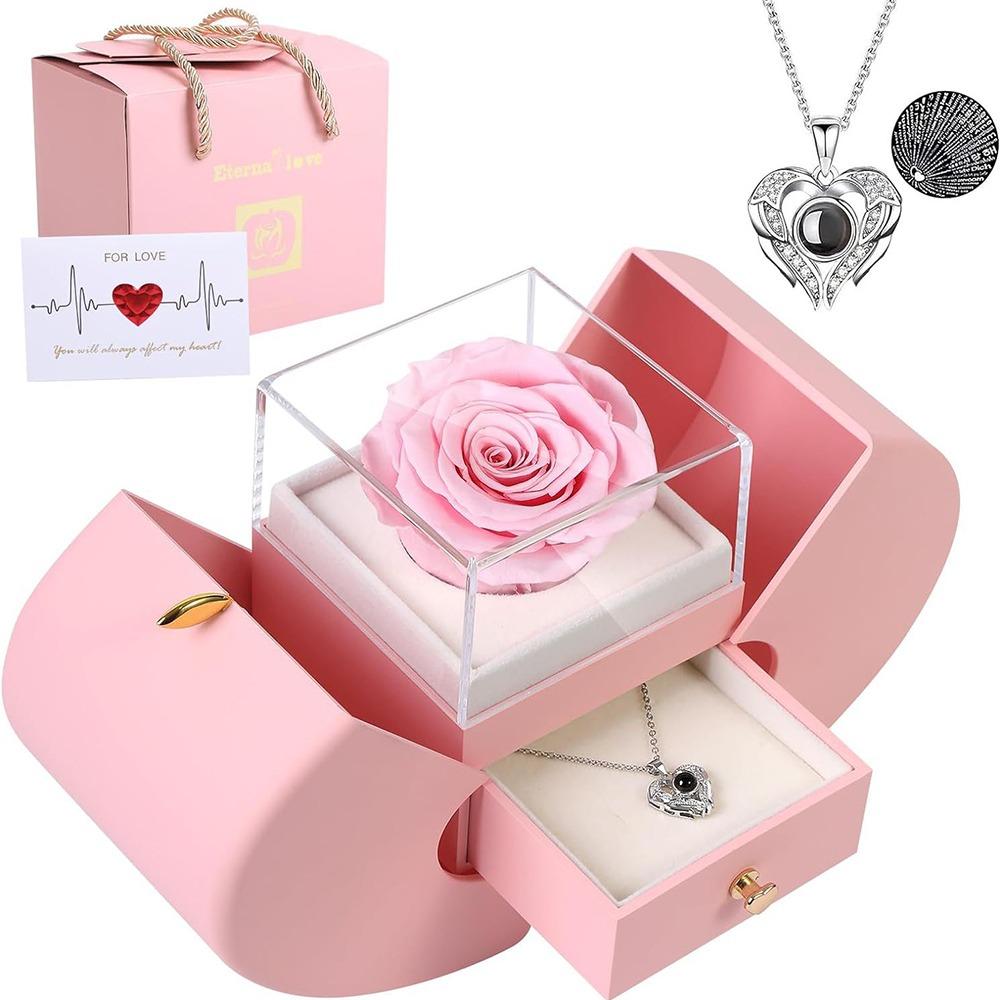 Apple Shape I Love You Necklace Romantic Jewelry Gift Box NEW Rose Flower Jewelry  Valentine's Day