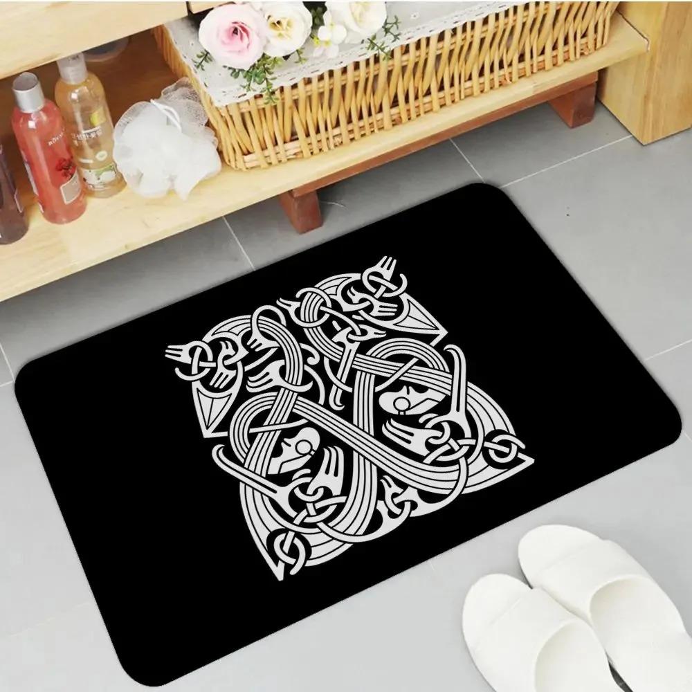 Viking Style Door Mat Norse Mythology Pattern Celtic Knot Design Rug Waterproof Non Slip Floor Protector for Home Bathroom