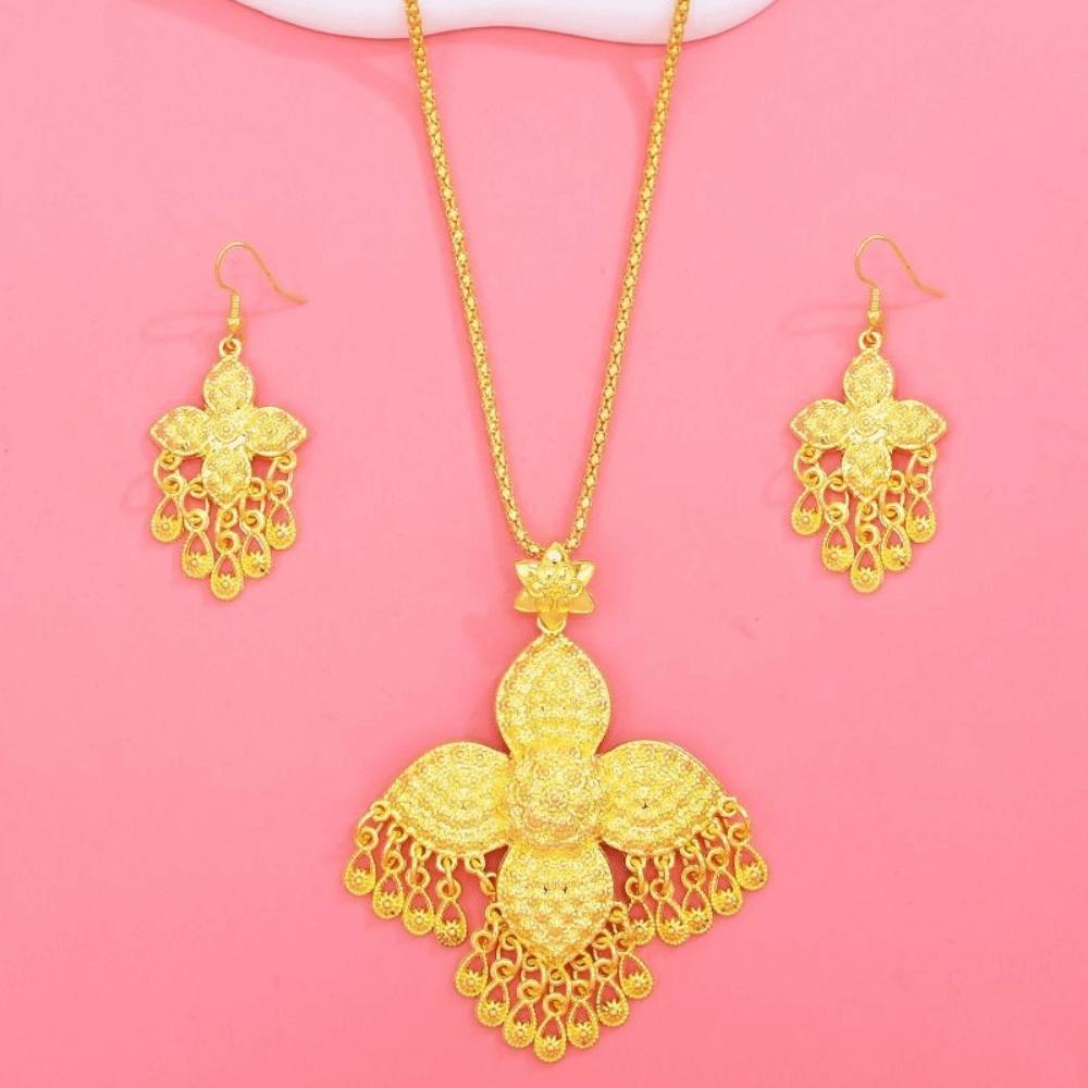 Zinc Zinc Alloy Necklace Earrings Set Ethnic Women Jewelry Suit Vintage Gold Plated Jewelry Set  Gift