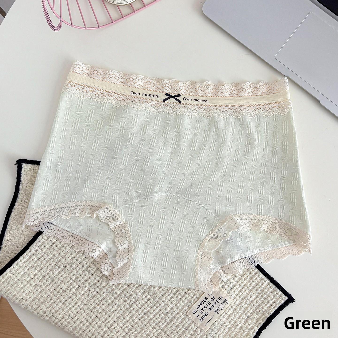 Women s Summer New Sweet 10A Antibacterial Cotton Extended Mid  Waist Flat Angle Panties M зелёный