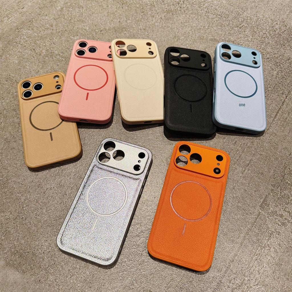 iPhone 16 Leather Case: Solid Color, Magnetic, Thin Ring, New Style, 17 Pro Max Compatibility, Cross-Border Drop-Shipping