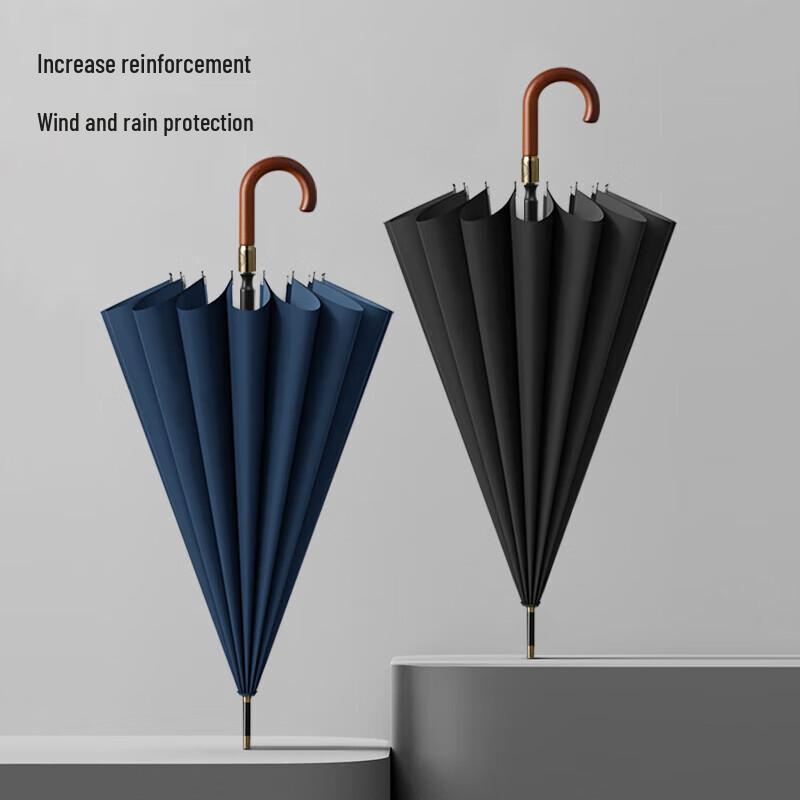 MAYDU Business Extra-Large Reinforced Straight Umbrella with Wooden Hook Handle