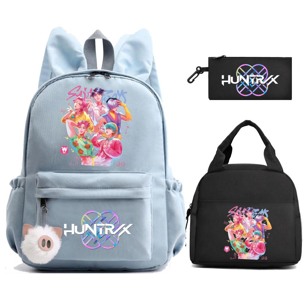 3Pcs/set K-Pop Demon Hunters Printed Backpack with Lunch Bag Pengcil Case for Teenager Girl Boy Back To School Bookbag Large Capacity Travel Bag