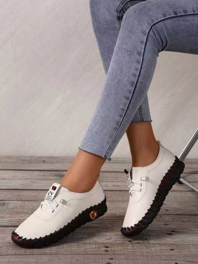 Mode 2024 Neue Frühjahr/Herbst Damen Wohnungen Runde Zehe Slip-on Schuhe für Frauen Outdoor Kausal Anti-Rutsch Schuhe Lace Up Plateau Wohnungen