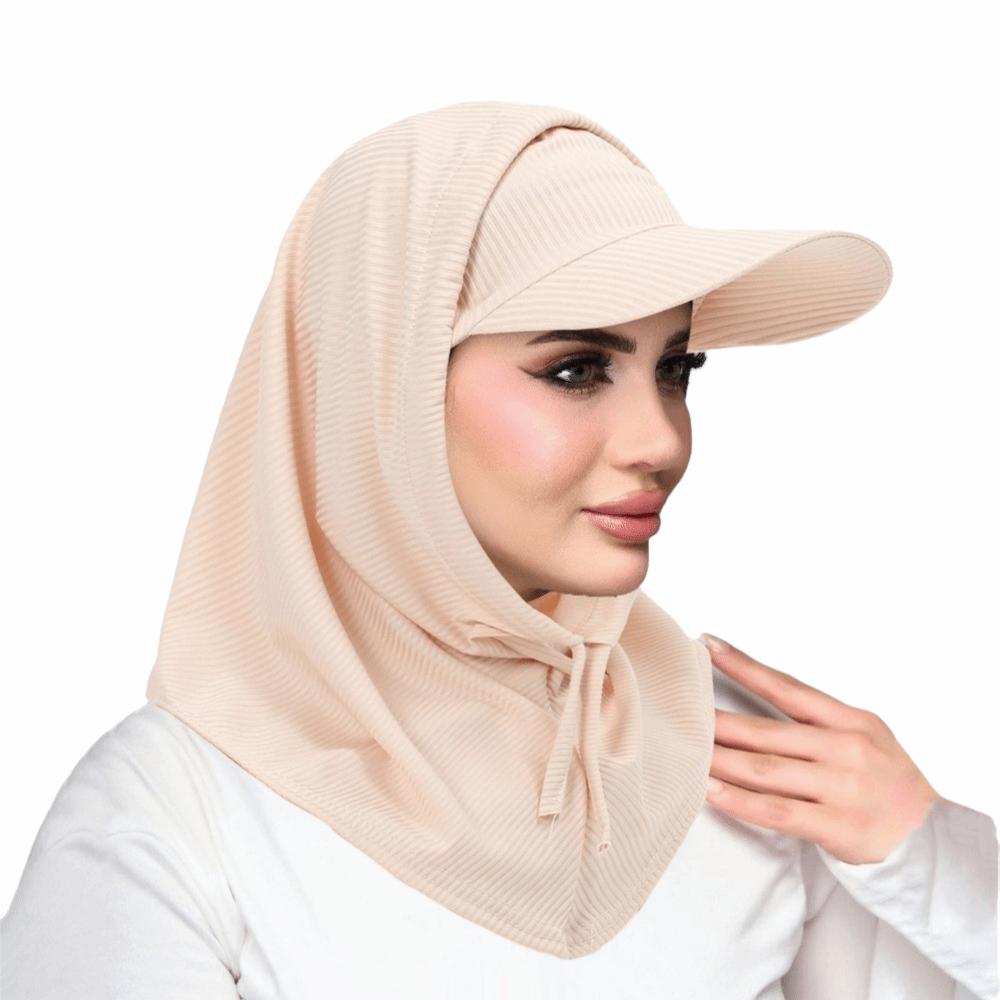 

Casual Muslim Headscarf Hat Solid Color Neck Shade Cap Multi-Functional Muslim Turban Cap Fishing бежевий