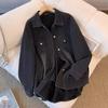 Denim Jacket Blouse Shirt for Women Long Sleeve Fleece Thicked Casual Vintage Oversize Plaid Loose Coat Top