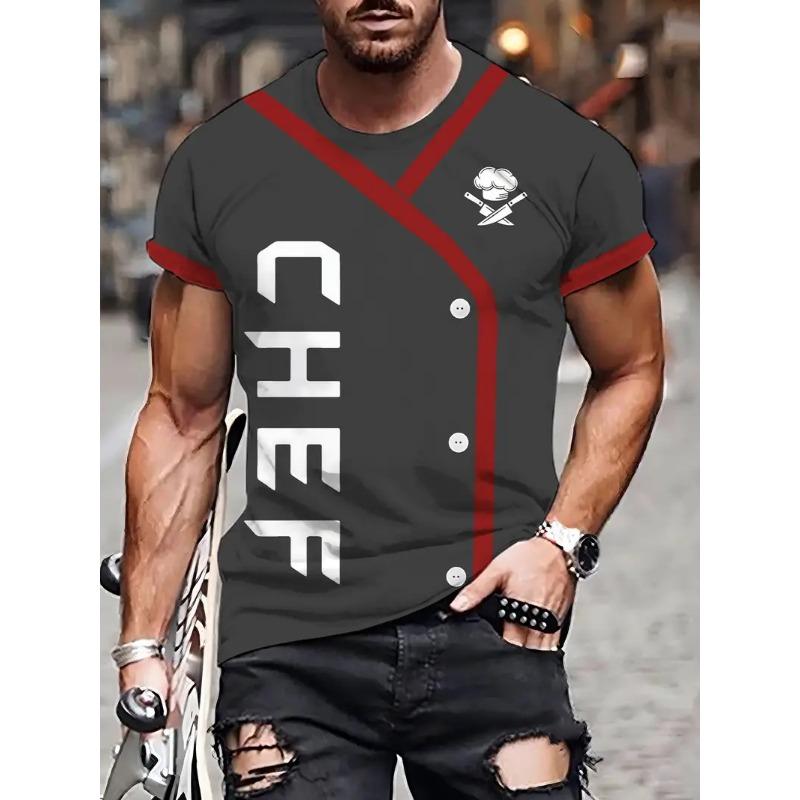 Men's Chef Knife Print T-Shirt Clothes Summer Round Neck Short Sleeve Chef Tshirts Tops New In Men's Cosplay Shirt
