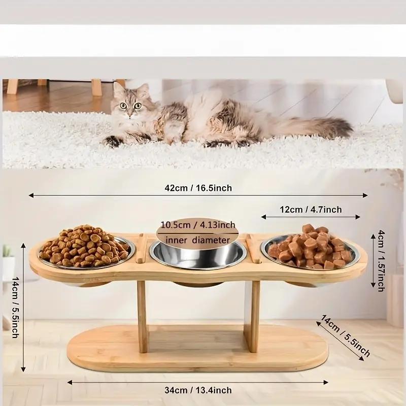 Cat Feeding Station Stainless Steel Elevated Cat Bowls With 15 Degree Tilted Wood Stand Raised Cat Food Bowls for Cats and Puppy