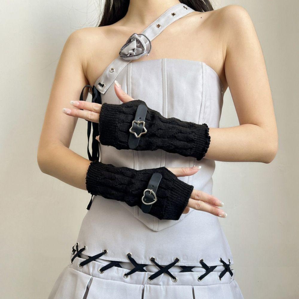 Elastic Knitted Arm Warmers Star Fingerless Gloves Streetwear Y2K Warm Sleeves  Girl Party