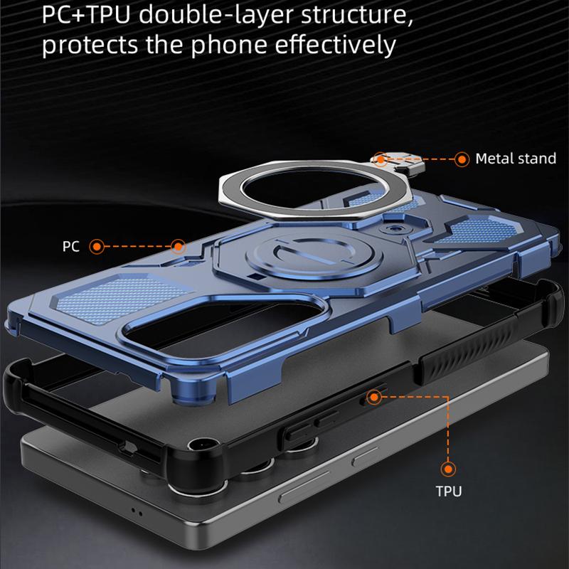 KEYSION Shockproof Magnetic Case for Samsung S25 Ultra 5G S25+Plus Upright Live Metal Ring Stand Phone Cover for Galaxy S25 Edge