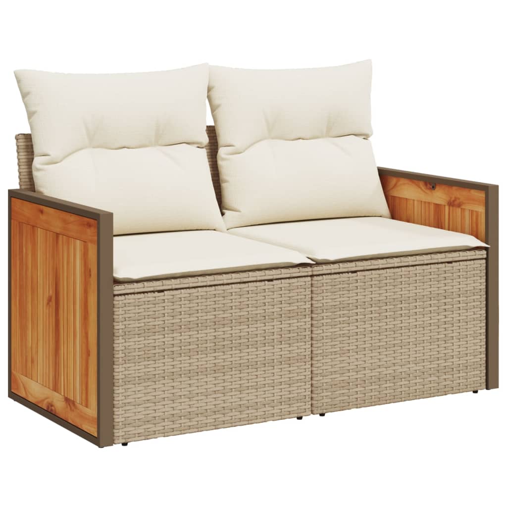 Vidaxl Sofa Ogrodowa Z Poduszkami, 2-Osobowa, Beżowa, Polirattan