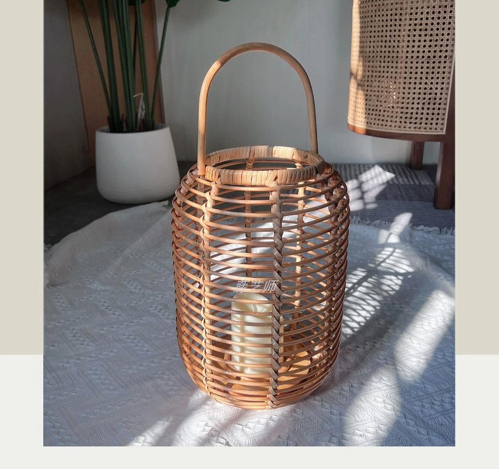 Natural Handmade Rattan Woven Decor - Floor Wind Lamp & Desktop Candle Holder Elegant Ornament for Tea Room Zen Vibe Decoration