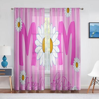Buona Festa della Mamma Tende Floreali in Tulle Rosa per la Camera da Letto della Mamma Soggiorno Decorazione Tenda da Finestra in Voile Trasparente di Chiffon