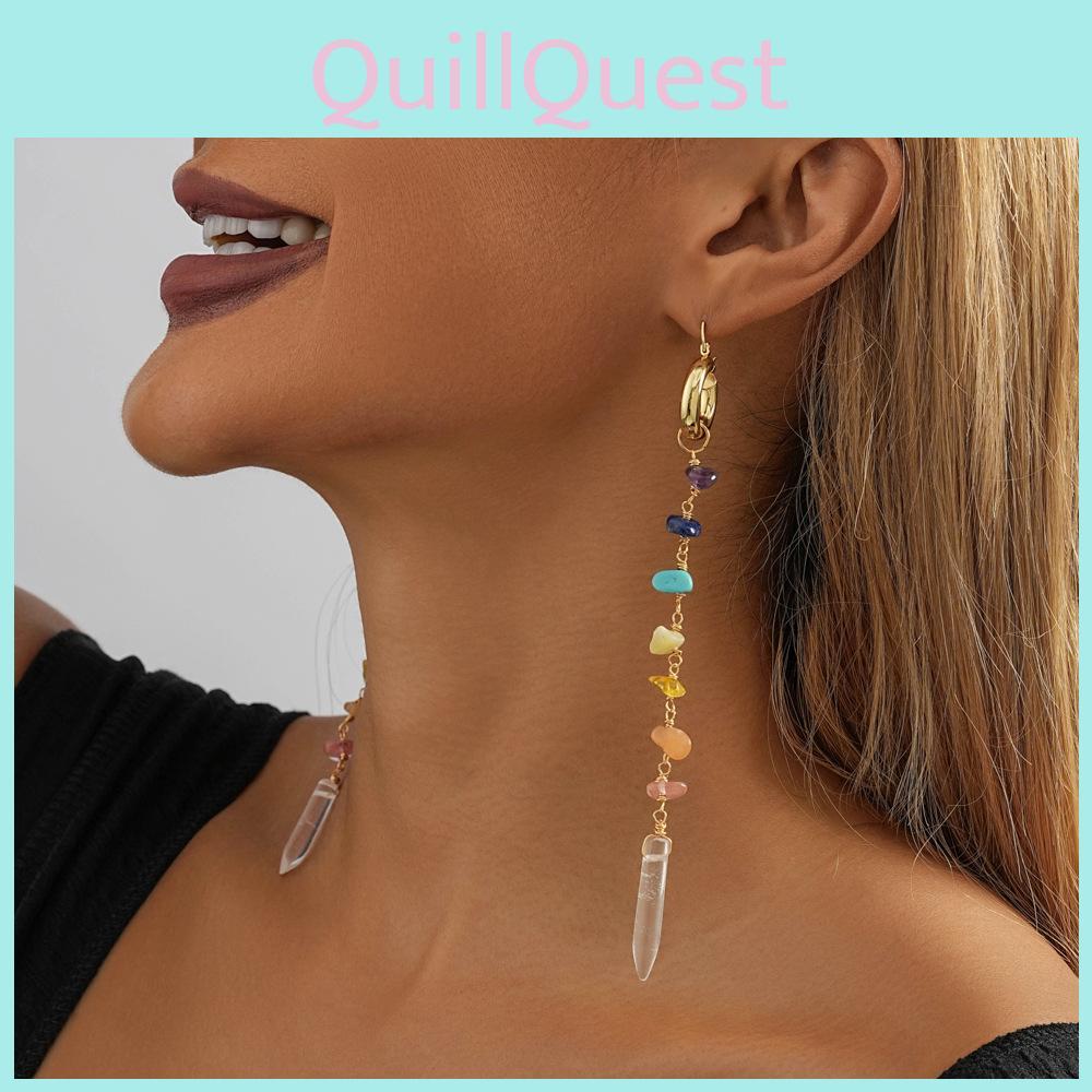 Elegant European American Irregular Natural Stone Earrings Colorful Geometric Fall 2023