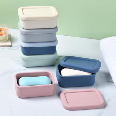 Portable Square Travel Soap Box with Lid Silicone Drain Soap Dish High Quality Self Draining Storage Box Outdoor Travel