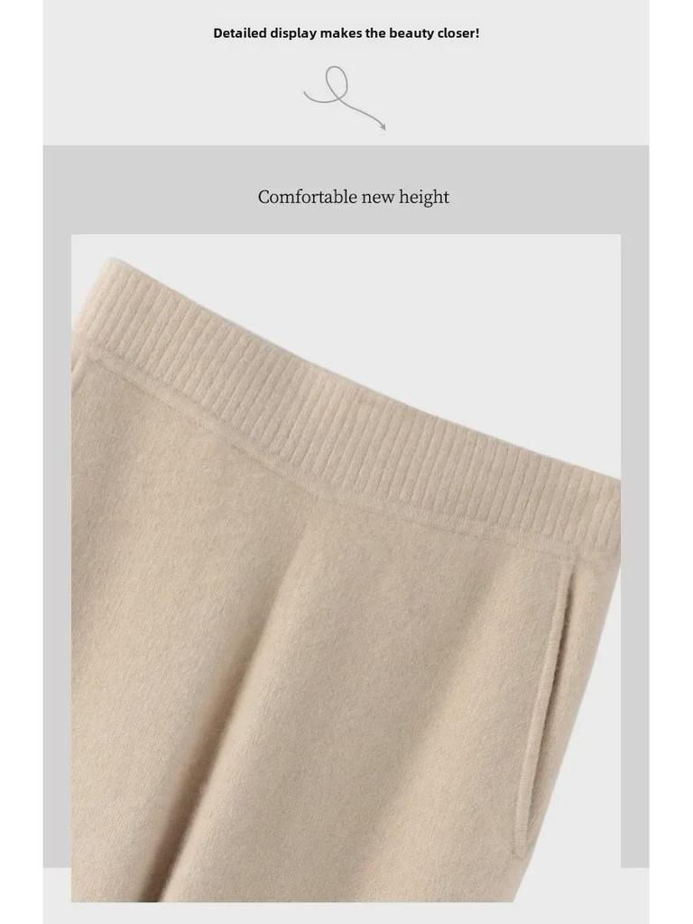 Podzimní a zimní dámské pletené kalhoty se širokými nohavicemi z imitace vlny s kapsami - Malá velikost