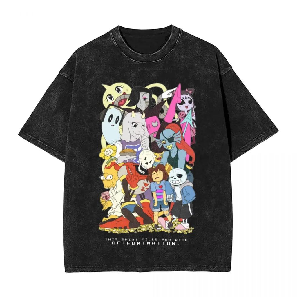 Hot Sale PS Game Undertale Sans Papyrus Graphic Print Vintage Washed TShirt Men Women Cotton Fashion Summer Tee Oversized Top