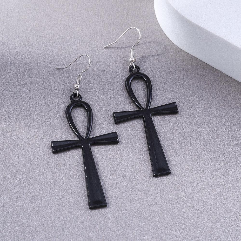 Aihua Big Steampunk Vintage Egyptian Life Ankh Cross Earrings for Women Men Gothic Personality Earrings for Women Men Jewelry