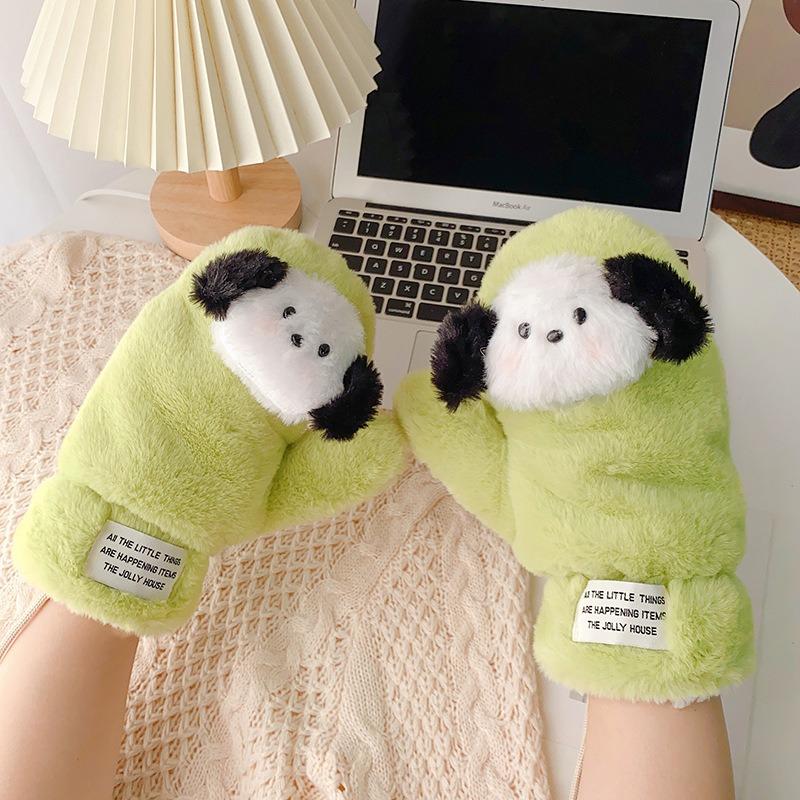 Blush puppy winter warm plush thickened student riding cute gloves female neck bag finger cartoon gloves tide
