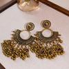 Round lantern bell fringed earrings retro exaggerated heavy industry earrings medieval court style earrings women