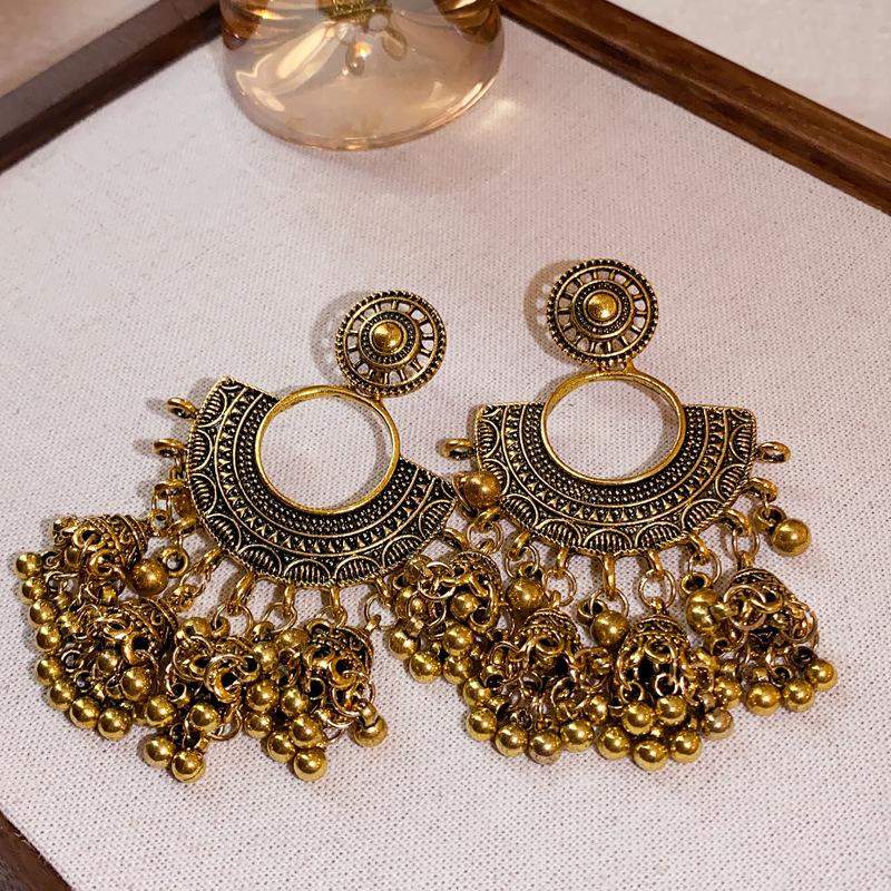 Round lantern bell fringed earrings retro exaggerated heavy industry earrings medieval court style earrings women