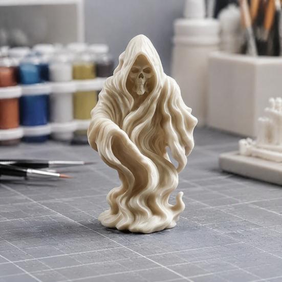 Tabletop Display Piece 3D Printed Grim Reaper Ghost Statue, Gothic Skeleton Figurine, White Model Kit DIY Blank Sculpture, Halloween Desktop