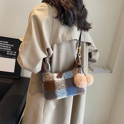 Autumn and Winter Fashion Plaid Bag Women's 2025 New Woolen Plaid Contrasting Color Small Square Bag High-end Single Shoulder Messenger Bag