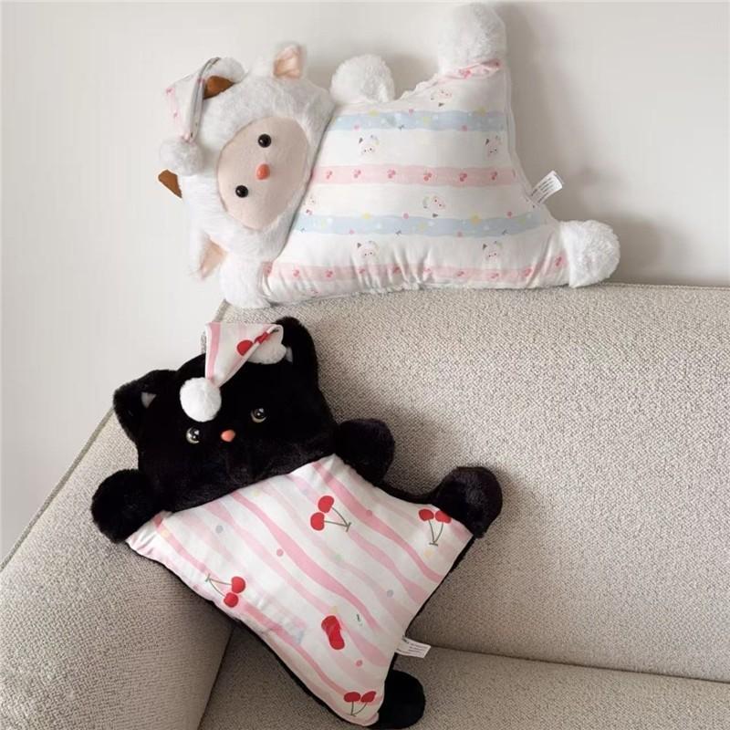 Cartoon Penguin Fox Plush Pillow With Embroidered Animal Design For Home Decor And Relaxation