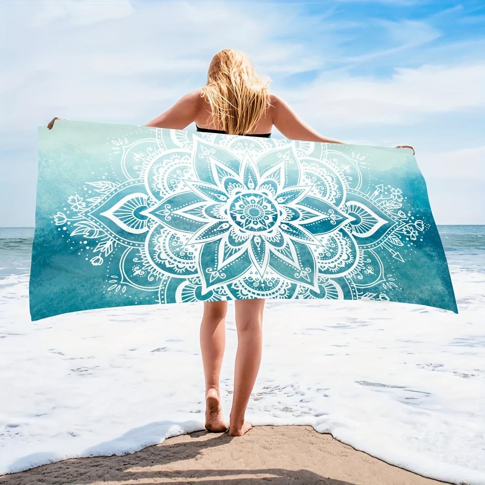 1pc Quick-Dry Blue Mandala Beach Towel, Lightweight Swim Towel for Travel Camping Pool Sports