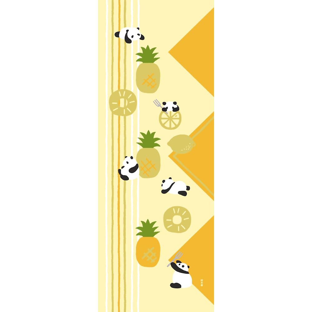 Hamamonyo Picture Tenugui hand Panda and Pineapple Lemon (Japanese towel) -