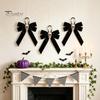 Vintage Style Hanging Ornament Halloween Velvet Bows with Skull Ornaments for Tree Decoration, Black Bow Pendant Gothic Flannel Home Holiday
